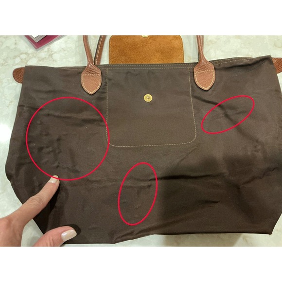 Longchamp Tote Bag Brown Leather Trim Logo Nylon Travel Shopping Shoulder - Picture 8 of 14